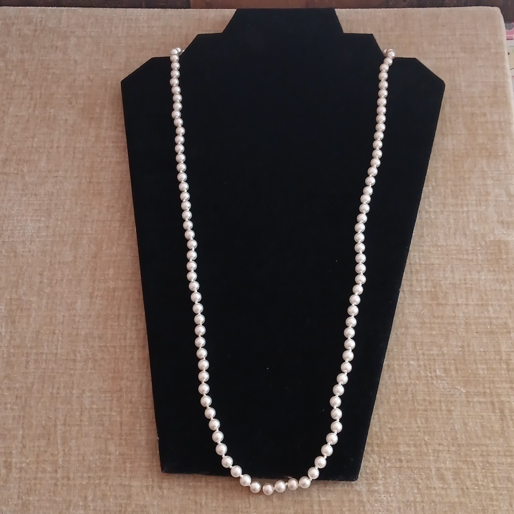 Gold Tone Faux Pearl Long Necklace